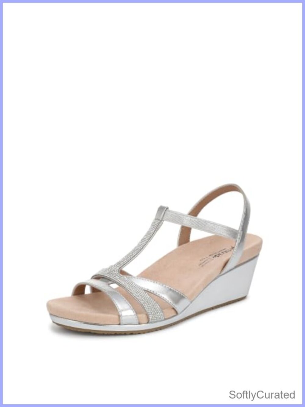 Wedge Sandal with Rhinestone Embellishments and Slip-On Ankle Strap